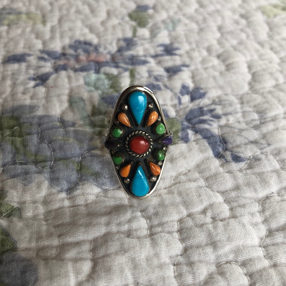 Sterling Silver Multi colored stone ring